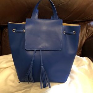 Italian leather royal blue drawstring backpack